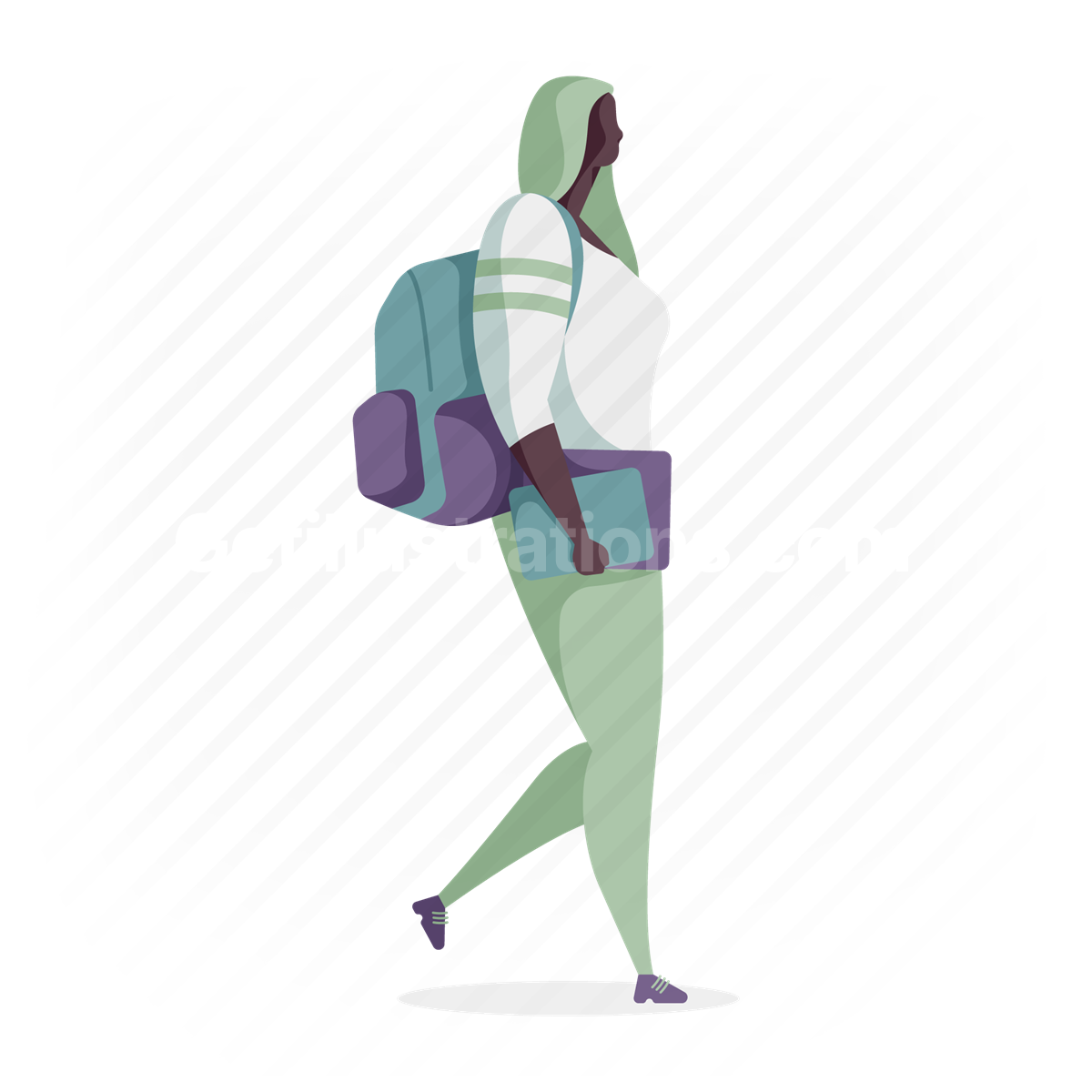 student, woman, backpack, luggage, books